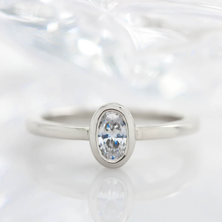 Bezel Set Oval Solitaire Engagement RIng Moissanite Ring - Olivia - Moissanite Rings