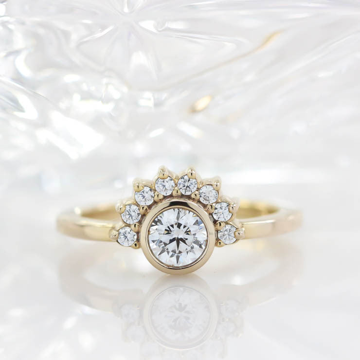 Half Halo Moissanite Engagement Ring Diamond Setting Bezel Set Ring - Isabella - Moissanite Rings