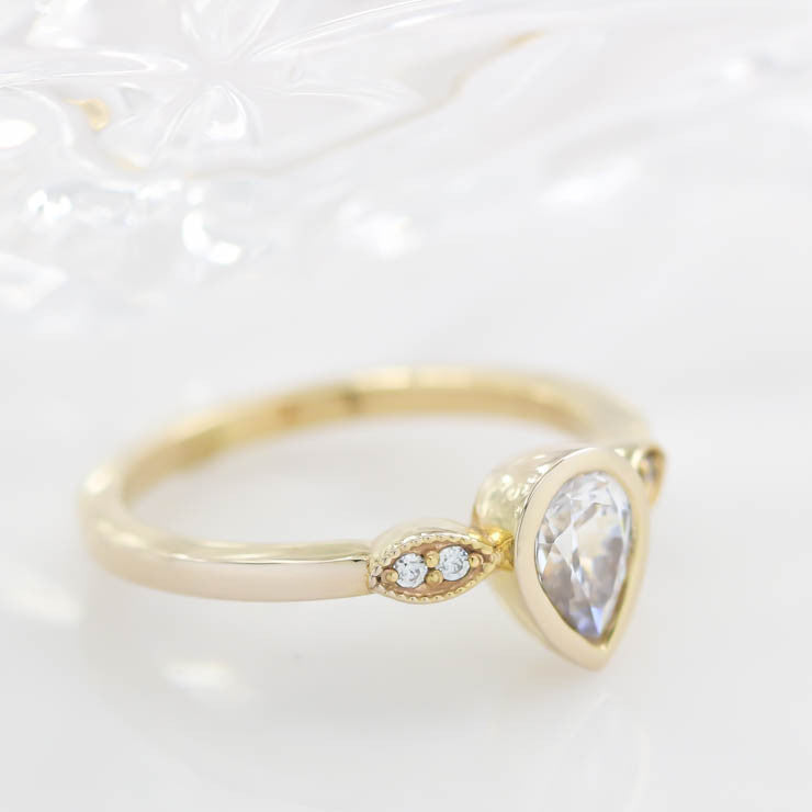 Pear Moissanite Engagement Ring Diamond Setting Moissanite Ring - Avery - Moissanite Rings