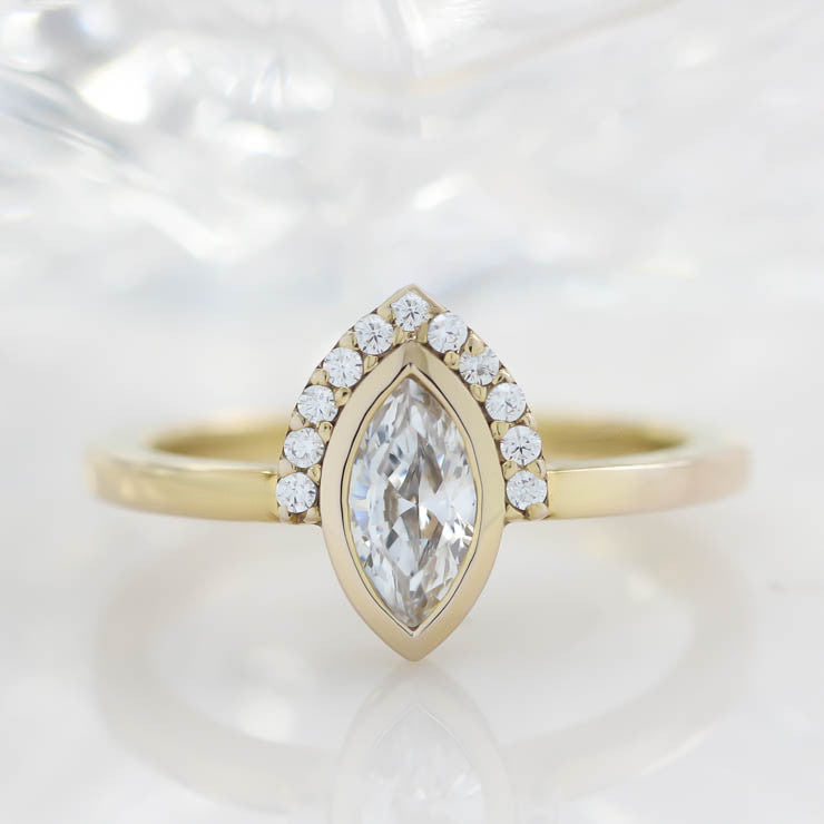 Half Halo Marquise Moissanite Diamond Engagement Ring  Bezel Set Ring Unique Style - Scarlette - Moissanite Rings