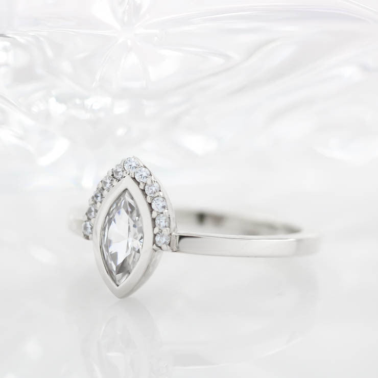 Half Halo Marquise Moissanite Diamond Engagement Ring  Bezel Set Ring Unique Style - Scarlette - Moissanite Rings