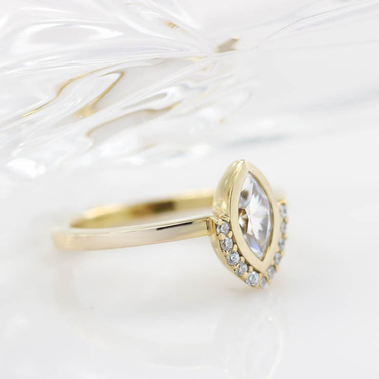 Half Halo Marquise Moissanite Diamond Engagement Ring  Bezel Set Ring Unique Style - Scarlette - Moissanite Rings