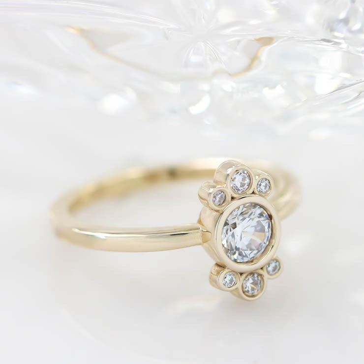 Bezel Set Diamond Halo Moissanite Engagement Ring - Eleanor - Moissanite Rings