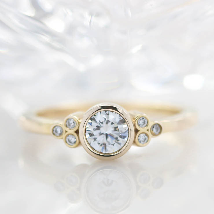 Bezel Set Diamond Setting Moissanite Center Engagement Ring - Audrey - Moissanite Rings