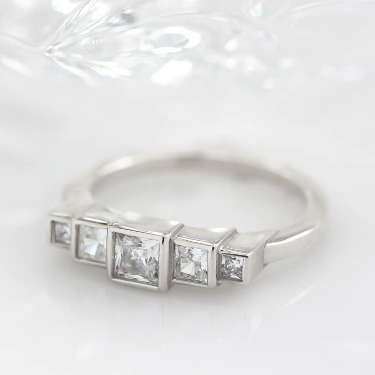 Princess Cut Diamond Engagement Ring Setting Moissanite Center Stone Unique Ring - Brooklyn - Moissanite Rings