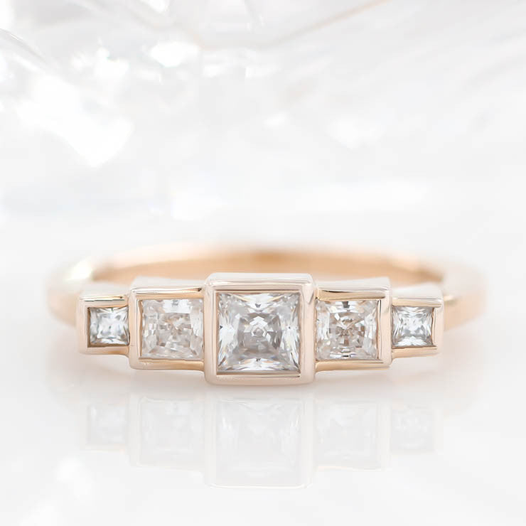 Princess Cut Diamond Engagement Ring Setting Moissanite Center Stone Unique Ring - Brooklyn - Moissanite Rings