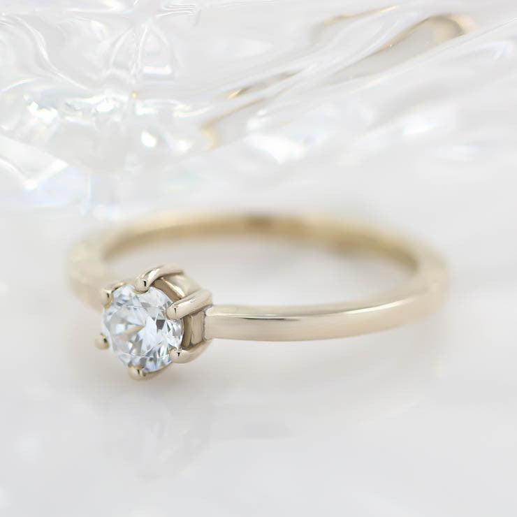 Dainty Solitaire  Engagement Ring Minimalist Design Six Prong Setting Moissanite Center - Natalie - Moissanite Rings