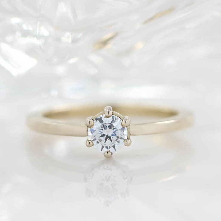 Dainty Solitaire  Engagement Ring Minimalist Design Six Prong Setting Moissanite Center - Natalie - Moissanite Rings