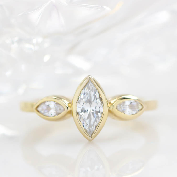 Dainty Marquise Bezel Set Diamond Moissanite Engagement Ring - Zelda - Moissanite Rings