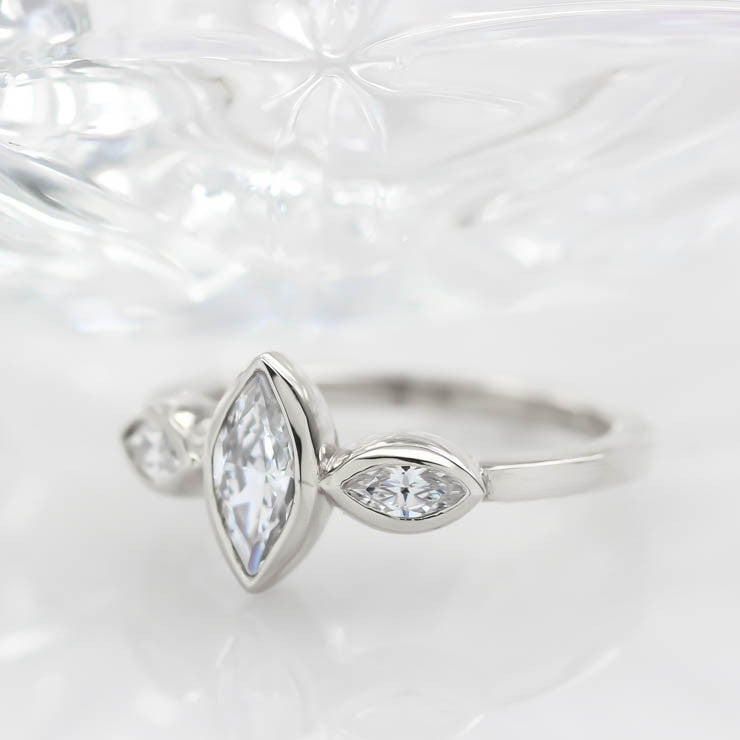 Dainty Marquise Bezel Set Diamond Moissanite Engagement Ring - Zelda - Moissanite Rings