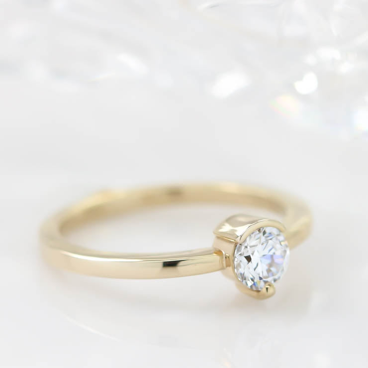 Simple Solitaire Engagement Ring Half Bezel Single Prong Moissanite Engagement Ring - Clara - Moissanite Rings