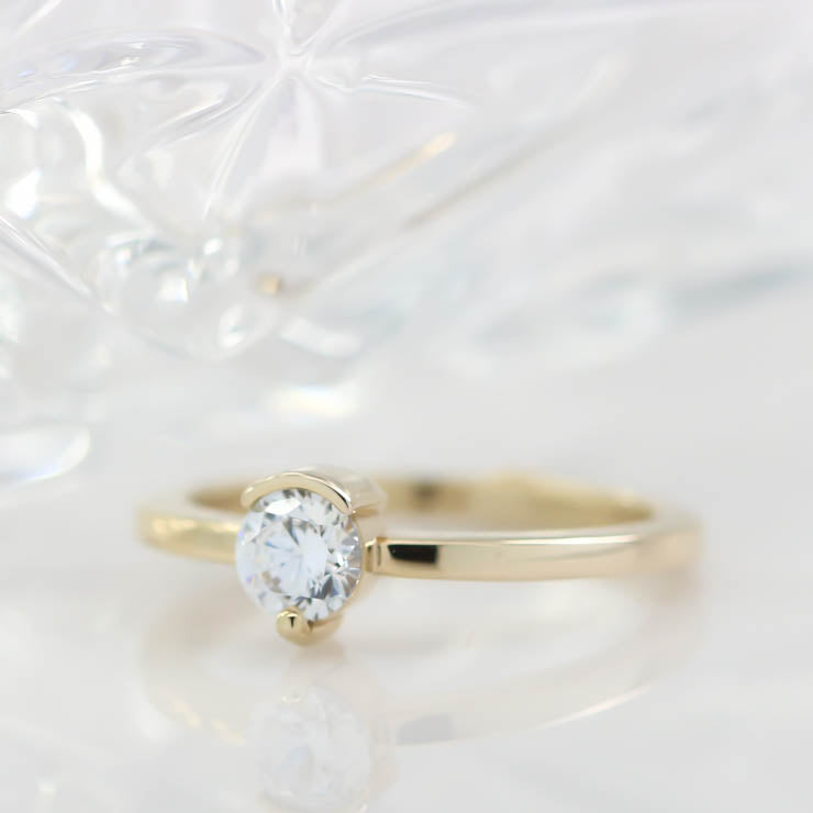 Simple Solitaire Engagement Ring Half Bezel Single Prong Moissanite Engagement Ring - Clara - Moissanite Rings