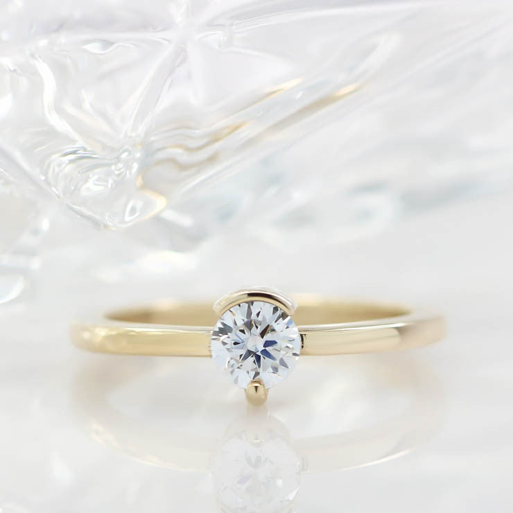 Simple Solitaire Engagement Ring Half Bezel Single Prong Moissanite Engagement Ring - Clara - Moissanite Rings