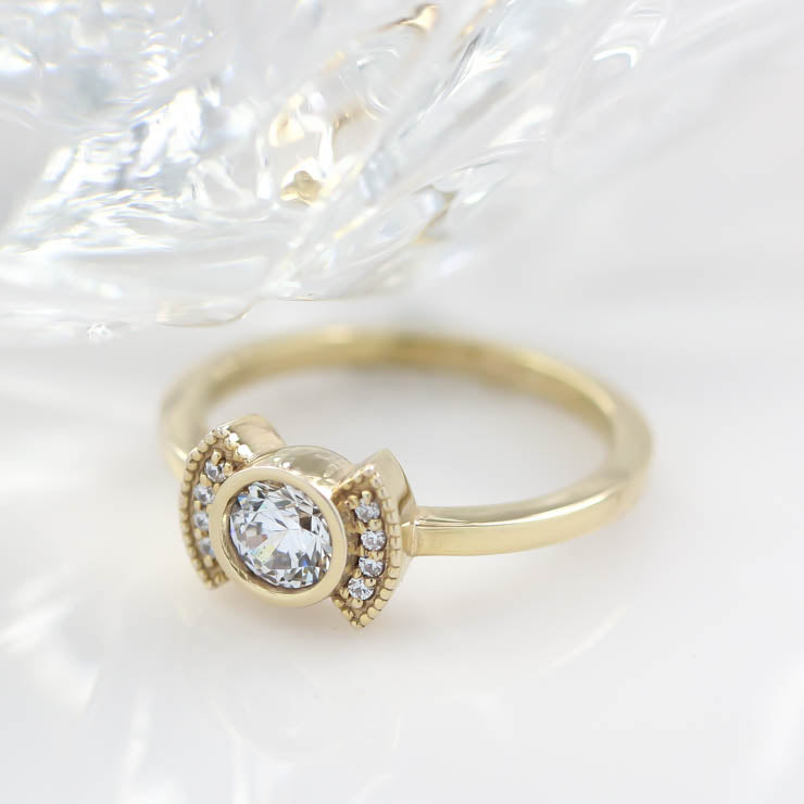 Moissanite Diamond Setting Bezel Set Engagement Ring - Cora - Moissanite Rings