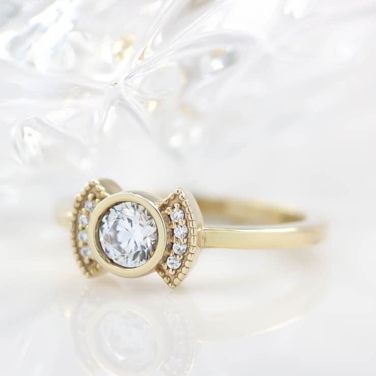 Moissanite Diamond Setting Bezel Set Engagement Ring - Cora - Moissanite Rings