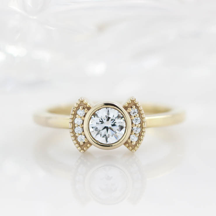 Moissanite Diamond Setting Bezel Set Engagement Ring - Cora - Moissanite Rings