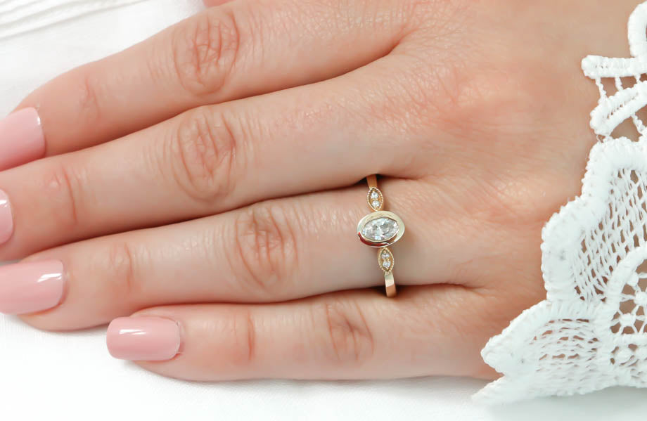 Oval Moissanite Engagement Ring Moissanite Diamond Setting Thin Band Ring - Madison - Moissanite Rings