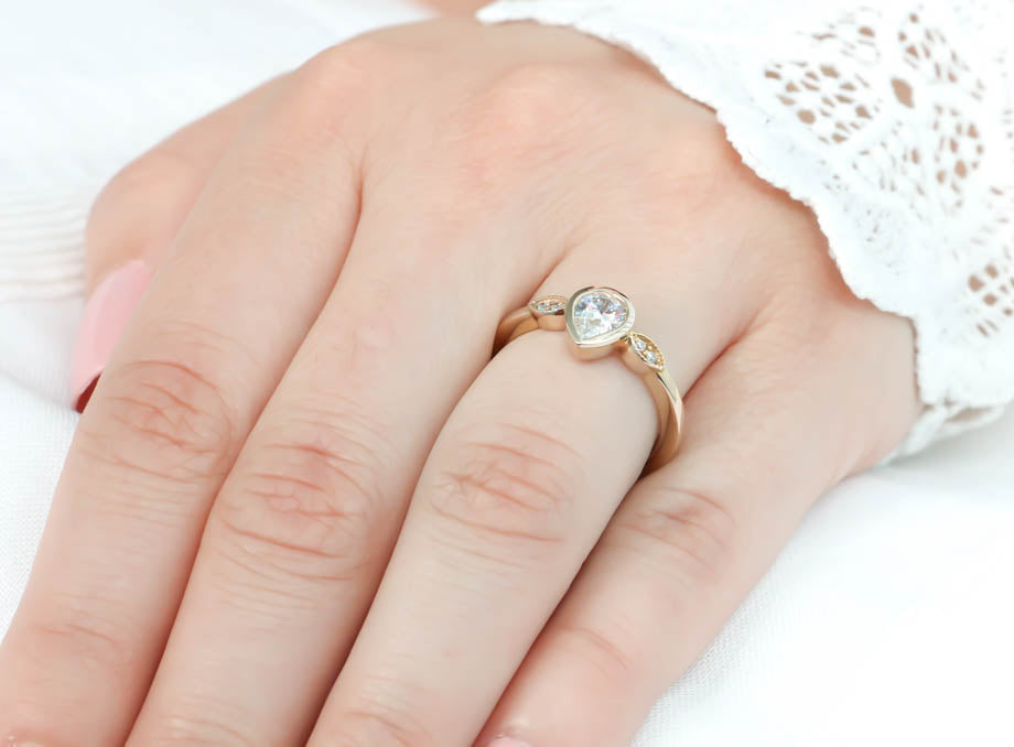 Pear Moissanite Engagement Ring Diamond Setting Moissanite Ring - Avery - Moissanite Rings