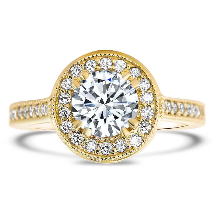 Diamond Halo Engagement Ring Setting Forever One Moissanite Engagement Ring - Clementine - Moissanite Rings