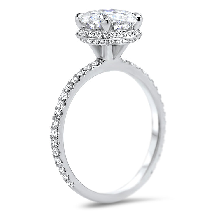8mm Moissanite Engagement Ring Hidden Halo Diamond Micro Pave Setting and Wedding Band - Fire Set - Moissanite Rings