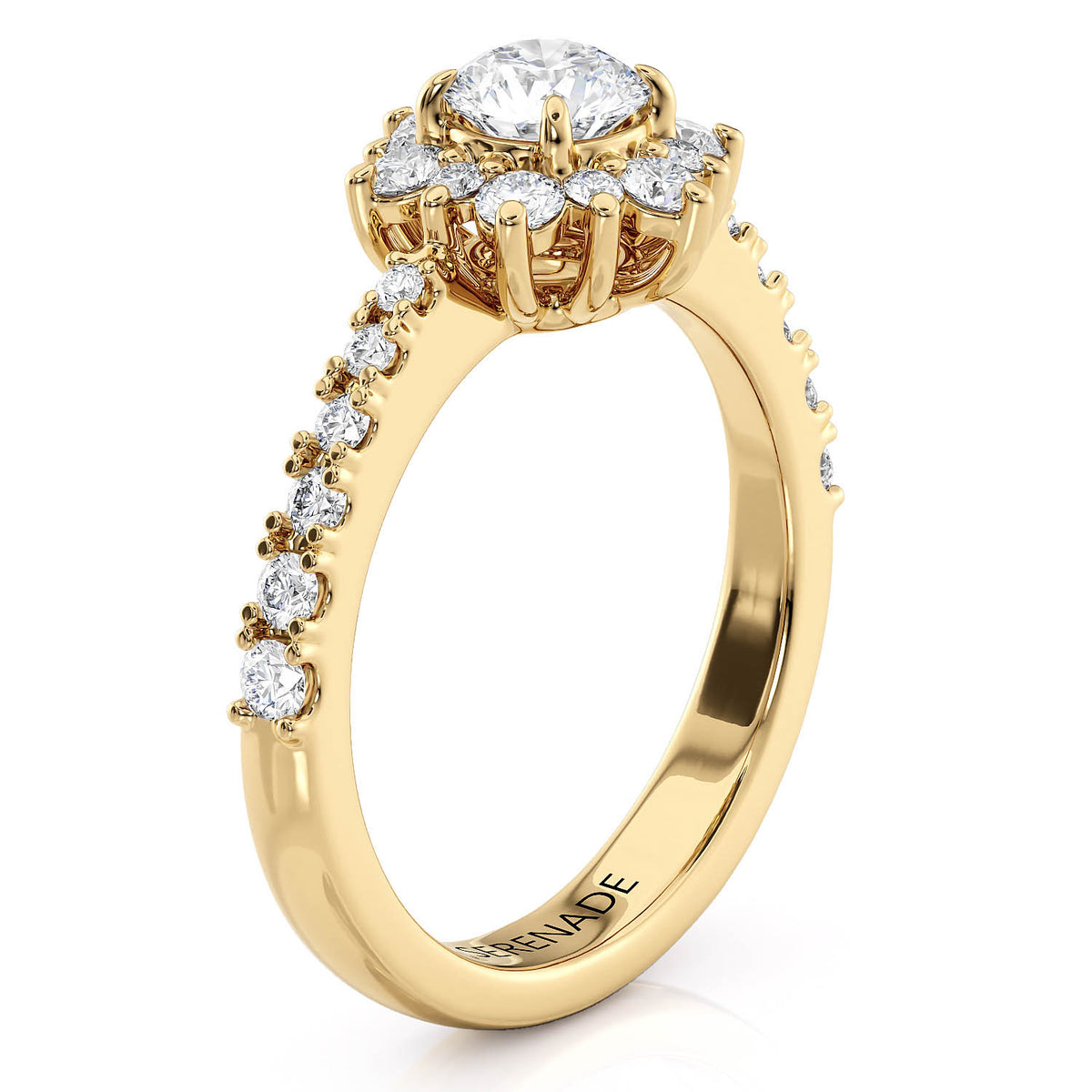 Dainty Diamond Halo Engagement Ring 5 mm Center Stone - Petite Snowflake Diamond Band