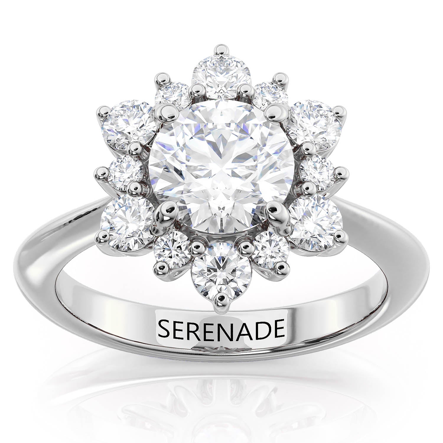 All Moissanite Snowflake Style Engagement Ring Plain Band Moissanite Center and Halo- Snowflake II Moissanite
