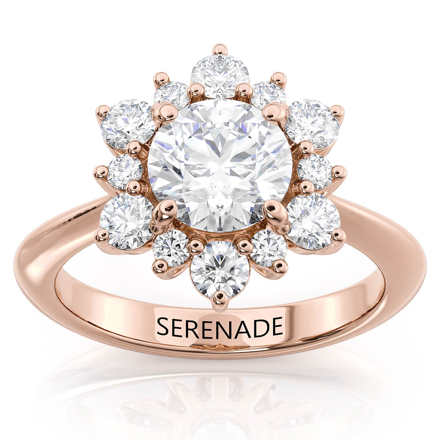 All Moissanite Snowflake Style Engagement Ring Plain Band Moissanite Center and Halo- Snowflake II Moissanite