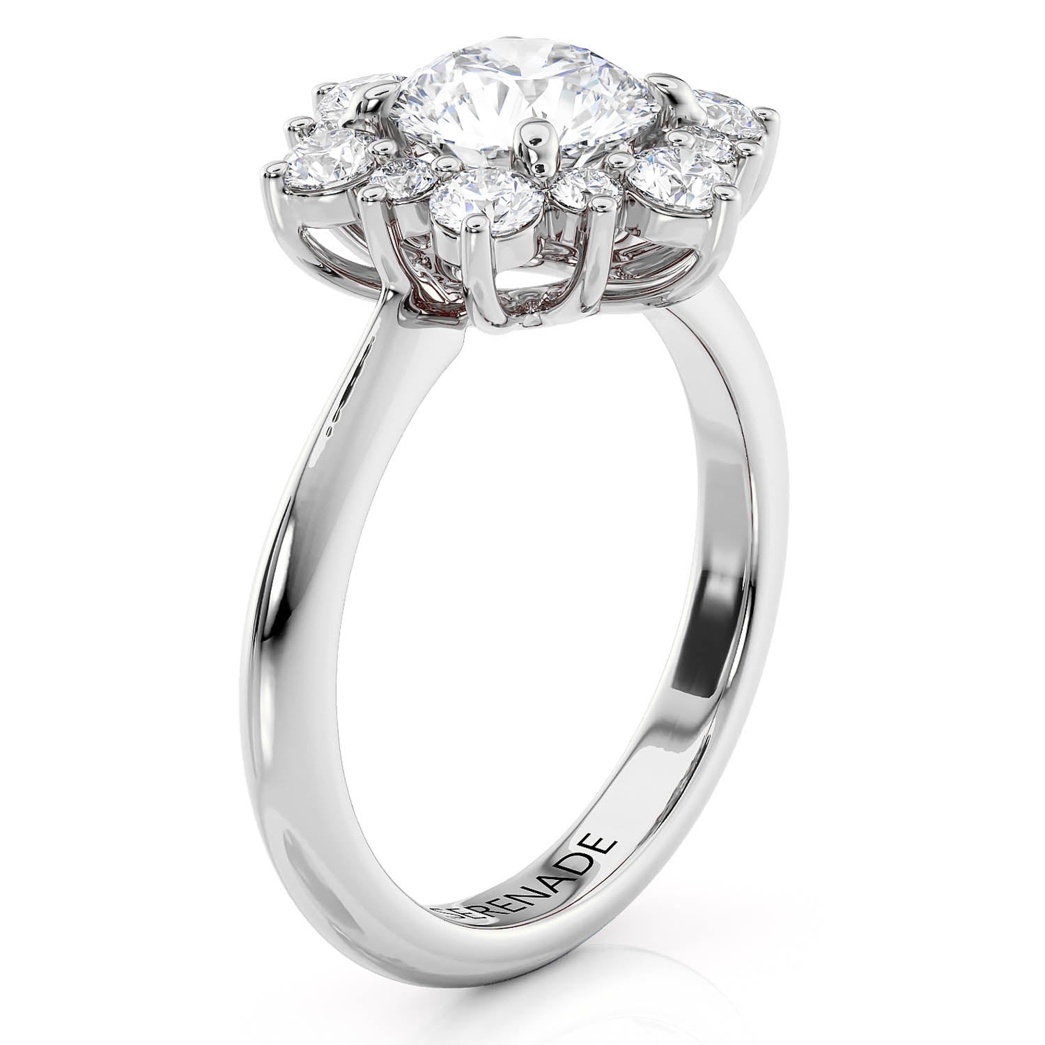 All Moissanite Snowflake Style Engagement Ring Plain Band Moissanite Center and Halo- Snowflake II Moissanite