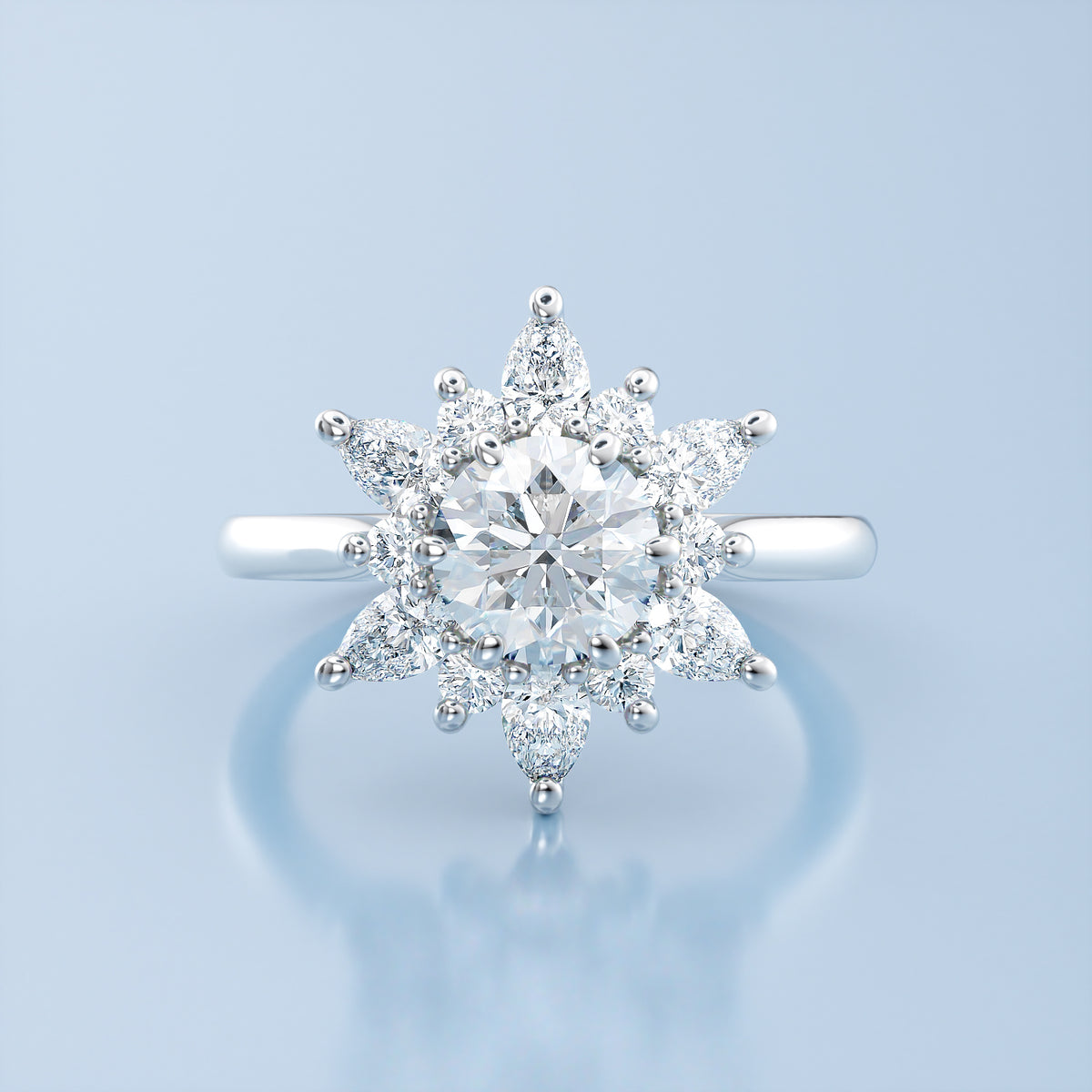 Mixed Cut Snowflake Engagement Ring - Snowflake North Star