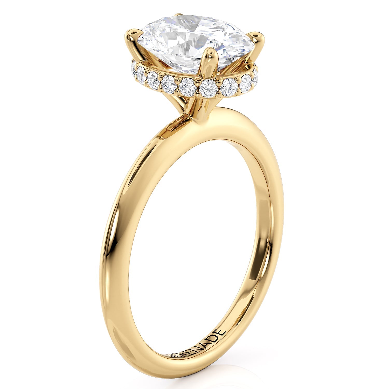 Classic Oval Center Solitaire Engagement Ring with Hidden Halo – Moissanite or Lab-Grown Diamond in Gold or Platinum- Celeste