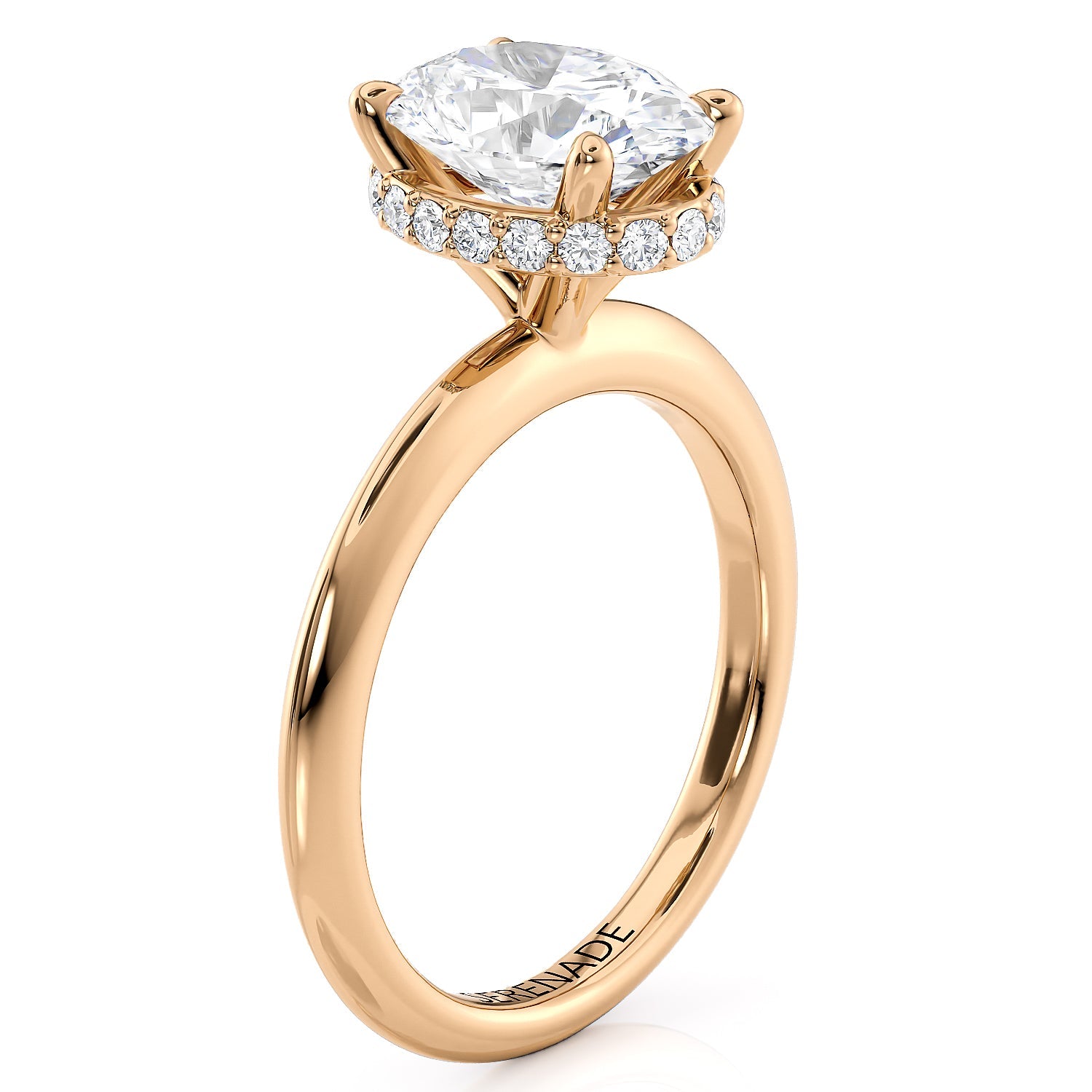 Classic Oval Center Solitaire Engagement Ring with Hidden Halo – Moissanite or Lab-Grown Diamond in Gold or Platinum- Celeste