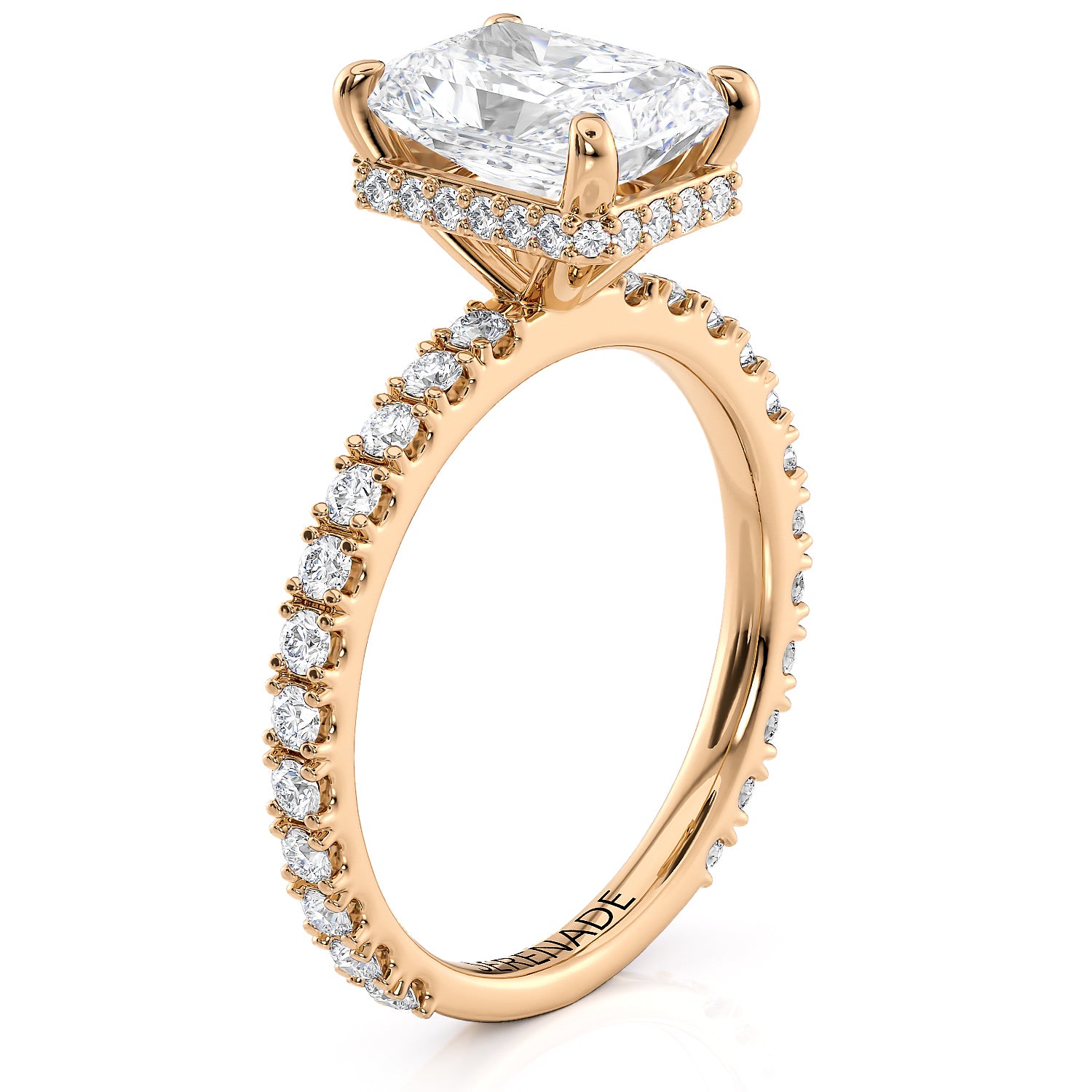 Classic Modern Radiant-Cut Engagement Ring with Hidden Halo and Diamond Accent Sides – Moissanite or Lab-Grown Diamond in Gold or Platinum- Radiance