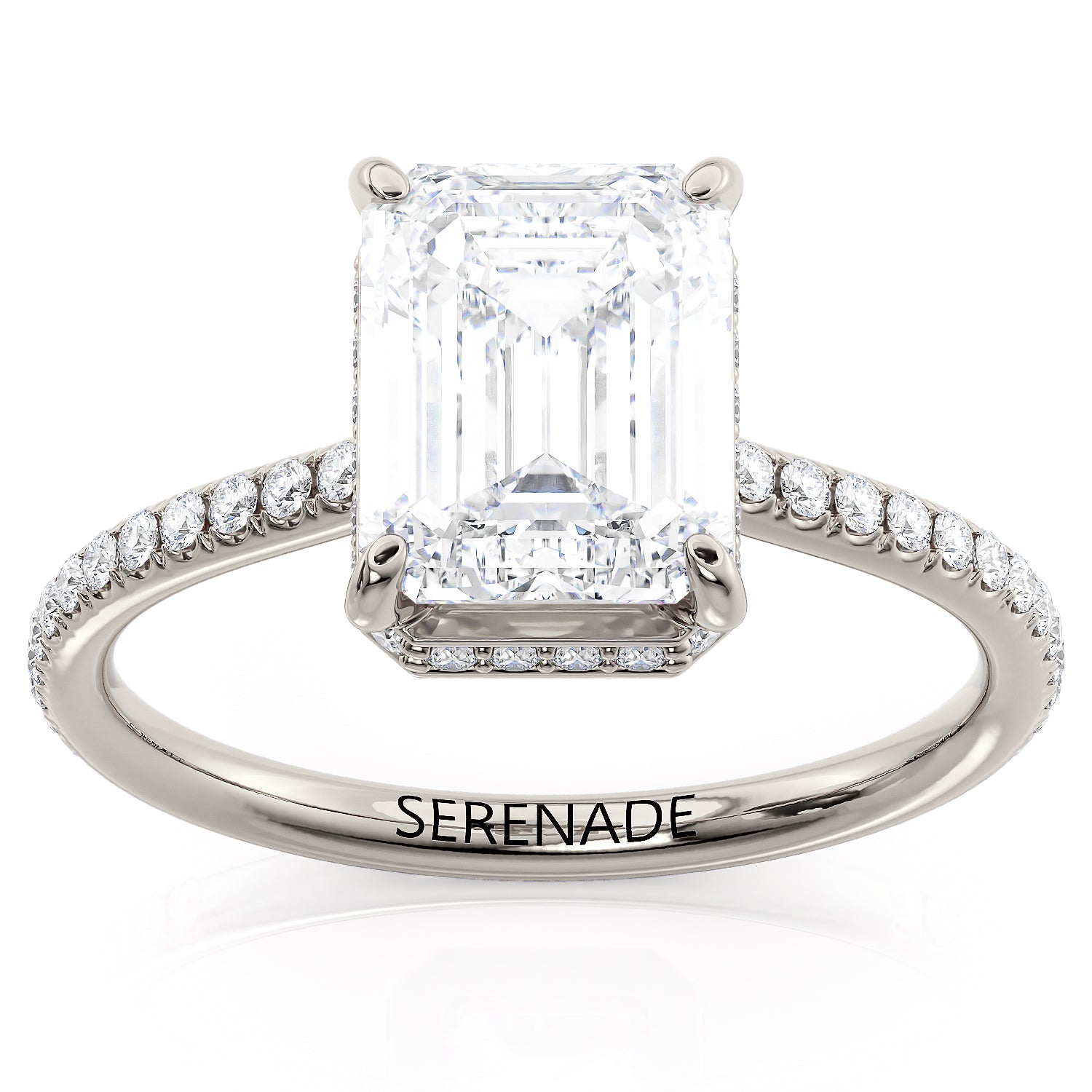 Emerald Cut Engagement Ring Hidden Halo Diamond Setting - Penelope