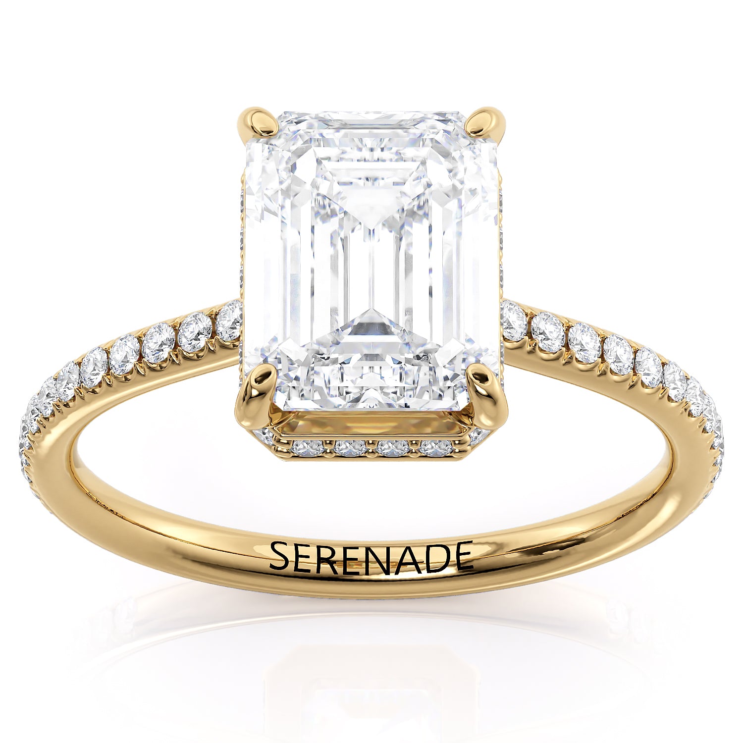 Emerald Cut Engagement Ring Hidden Halo Diamond Setting - Penelope