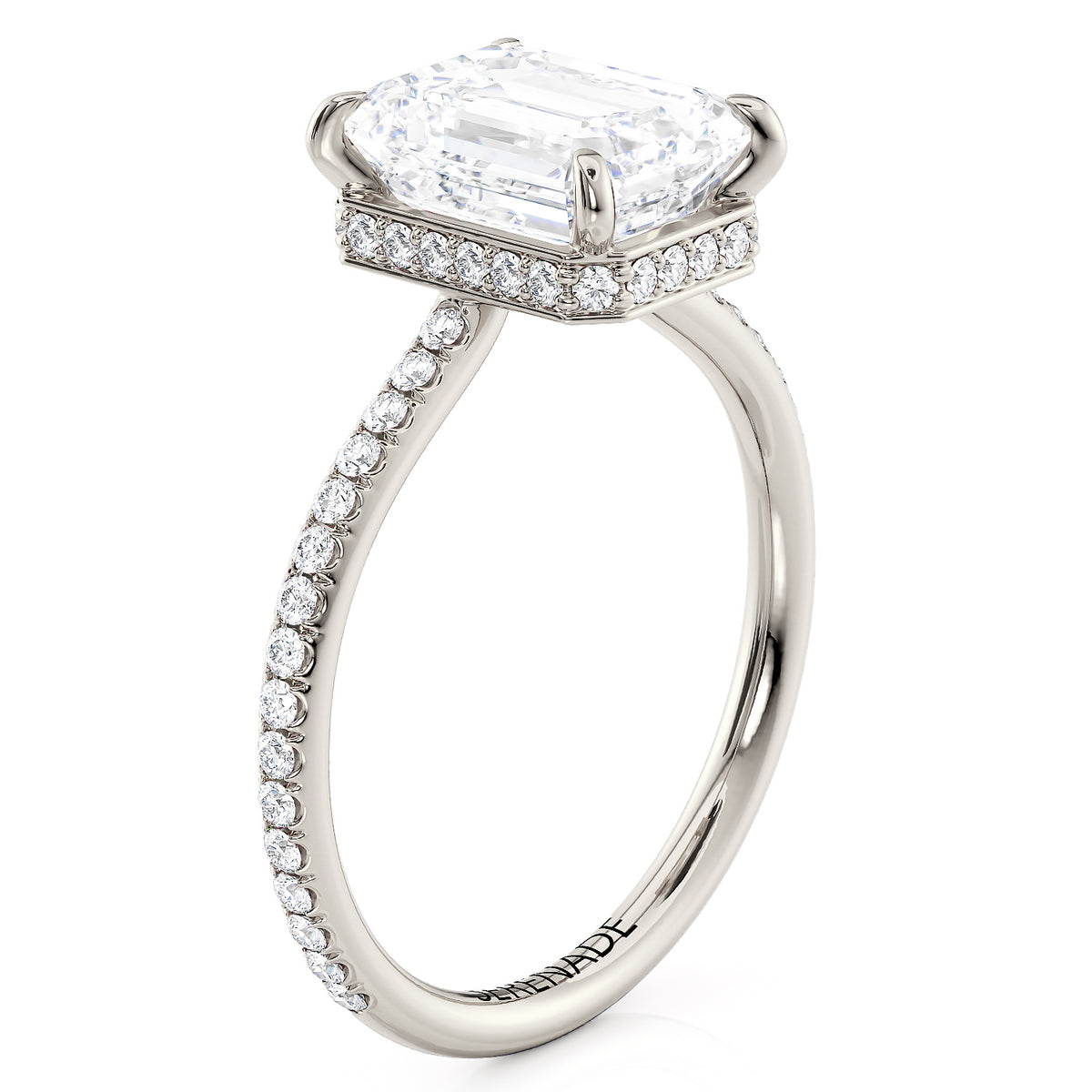 Emerald Cut Engagement Ring Hidden Halo Diamond Setting - Penelope