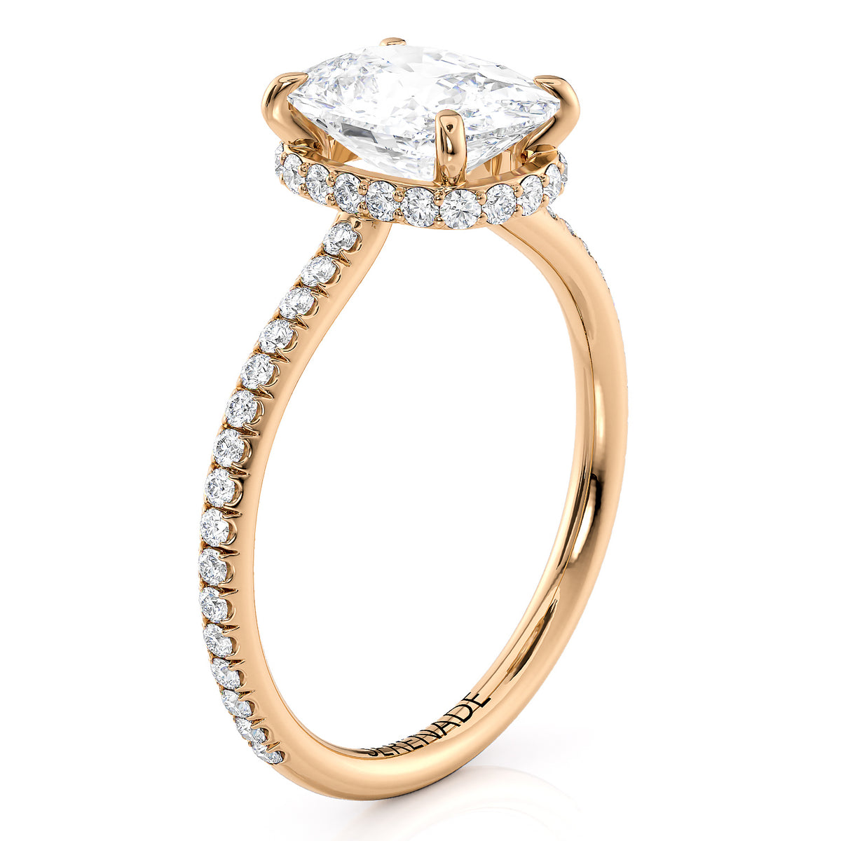Hidden Halo Engagement Ring Elongated Cushion Diamond Setting - Merida
