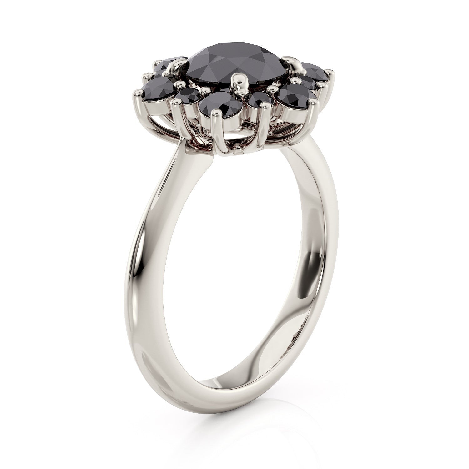 Black Moissanite Snowflake Engagement Ring - All Black Snowflake