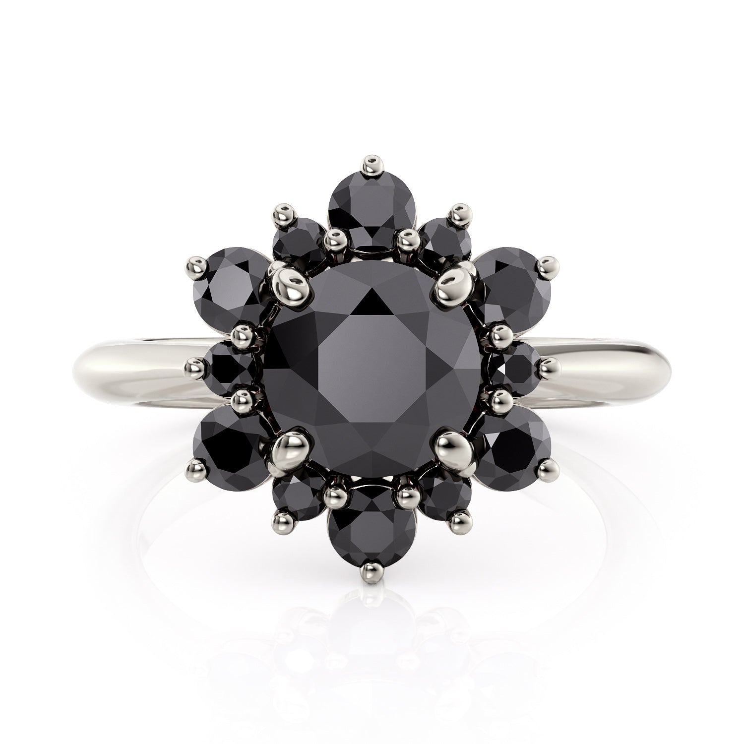 Black Moissanite Snowflake Engagement Ring - All Black Snowflake