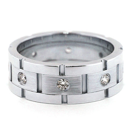 Men's Diamond  Wedding Band - Link Up - Moissanite Rings