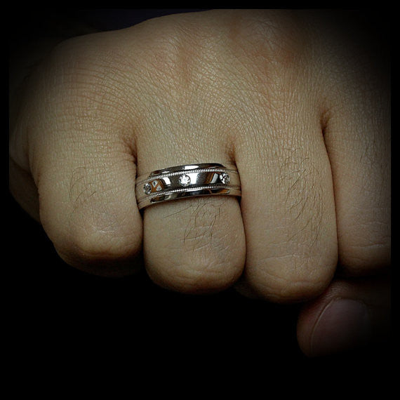 Men's Diamond  Wedding Band - Classic Cool - Moissanite Rings