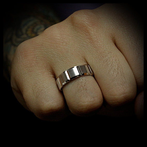 Men's Wedding Band - Squared - Moissanite Rings