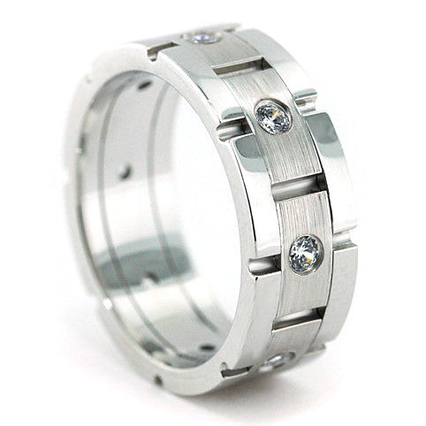 Men's Diamond  Wedding Band - Link Up - Moissanite Rings