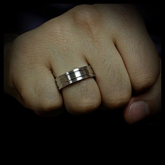 Men's Wedding Band - Double Line - Moissanite Rings