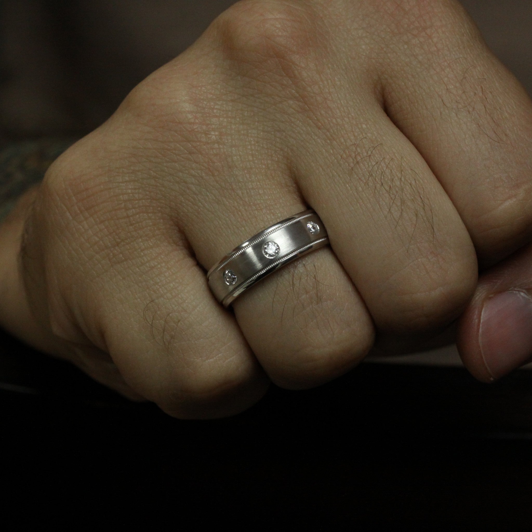 Men's Diamond Wedding Band - Tres - Moissanite Rings