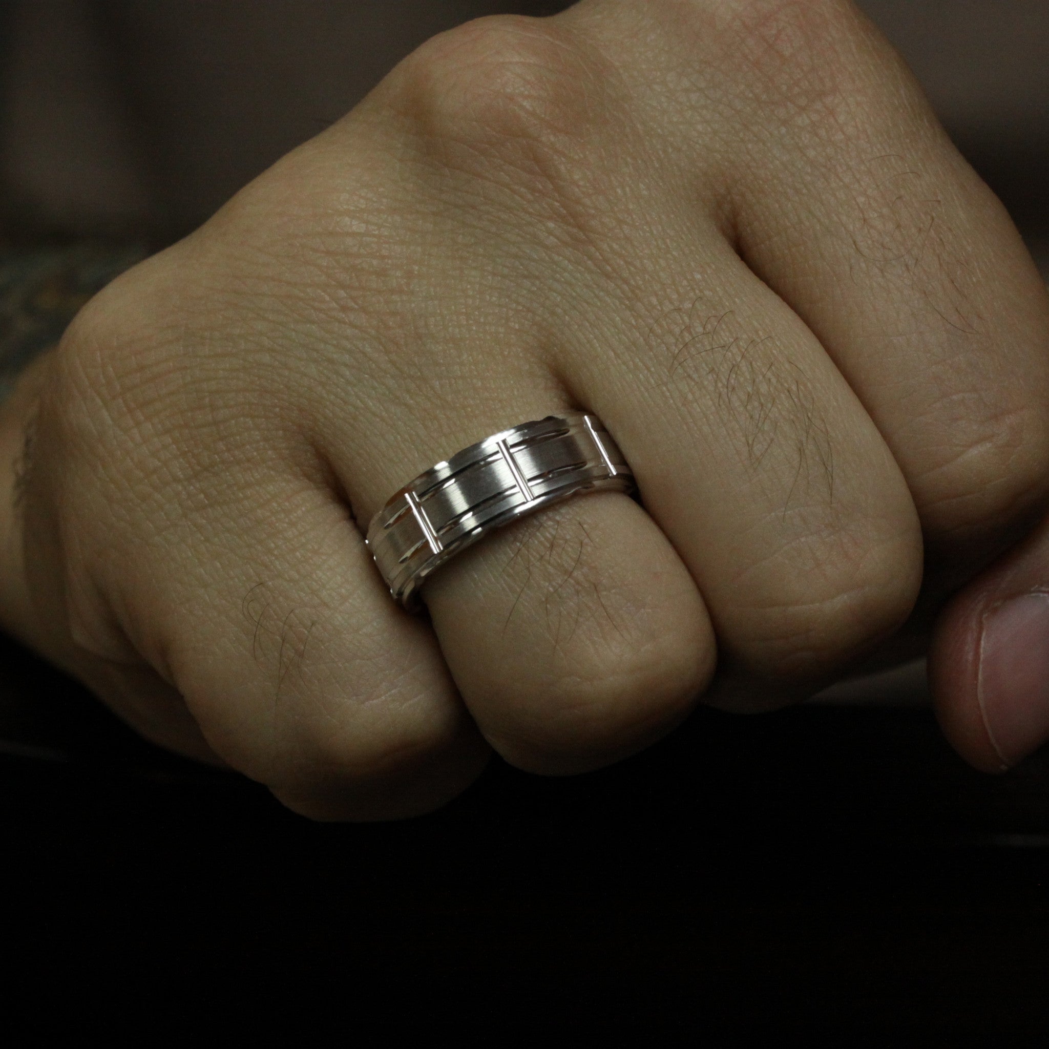 Men's Wedding Band - Fenced - Moissanite Rings