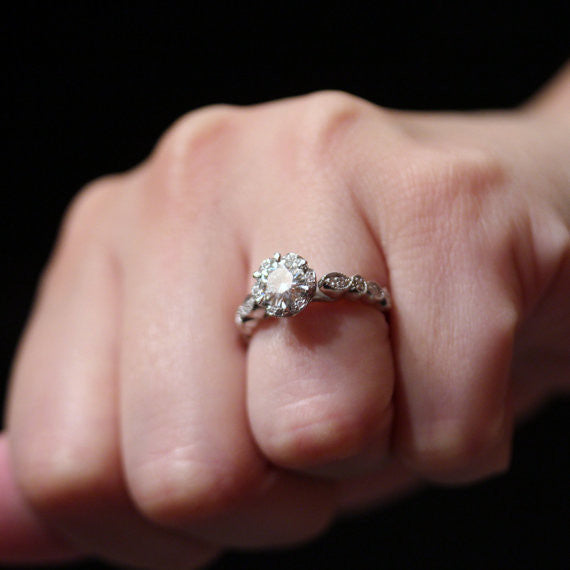 Vintage Style Floral Moissanite Engagement Ring - Blooming Bliss - Moissanite Rings