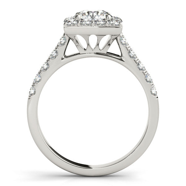 Square Shape Diamond Halo Wedding Set 7.5mm  Round Moissanite Center - Lina - Moissanite Rings