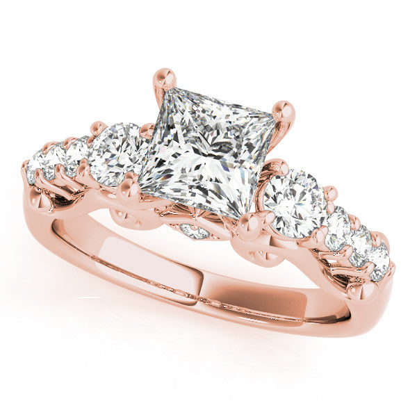Engagement Ring Diamond Setting 1.75 ct Princess Cut Moissanite Center and Diamond Wedding Band - Renee - Moissanite Rings