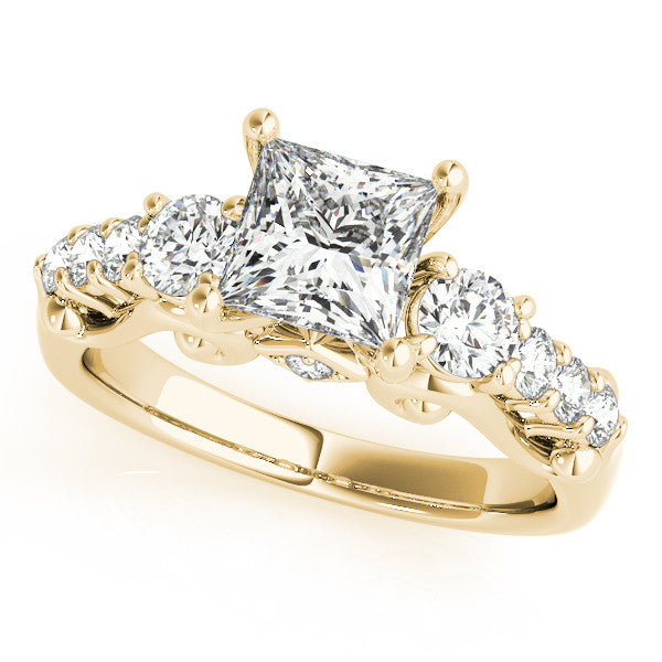 Engagement Ring Diamond Setting 1.75 ct Princess Cut Moissanite Center and Diamond Wedding Band - Renee - Moissanite Rings