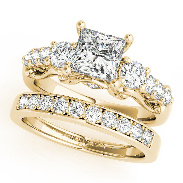 Engagement Ring Diamond Setting 1.75 ct Princess Cut Moissanite Center and Diamond Wedding Band - Renee - Moissanite Rings